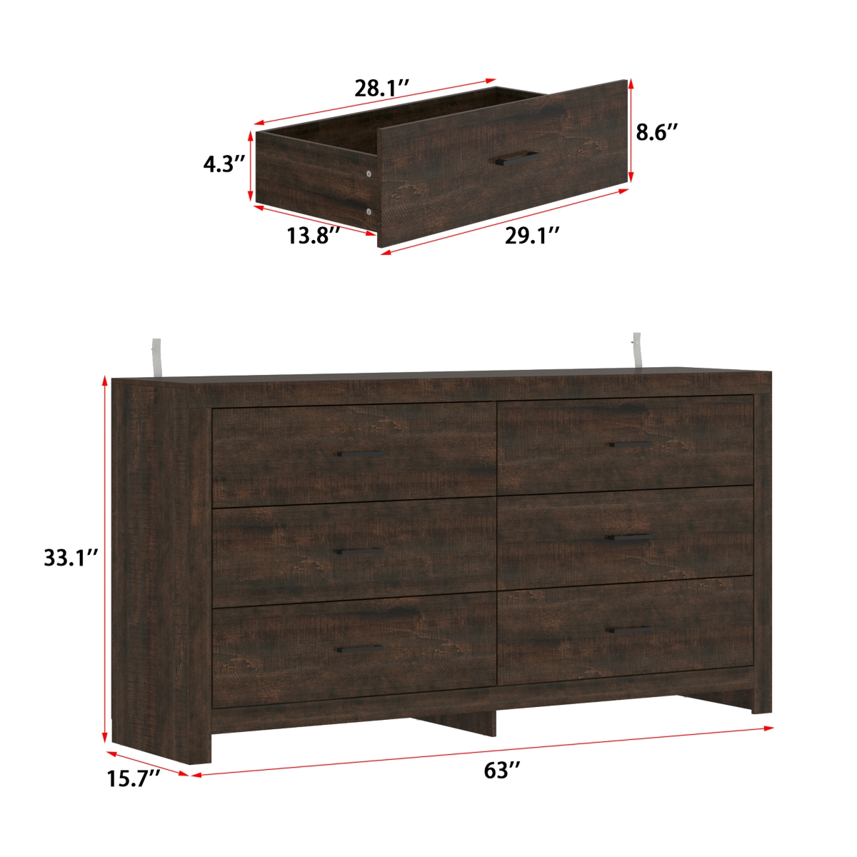 Homsee White Mirror Finished Wooden 9-Drawer Chest of Drawers, Dresser