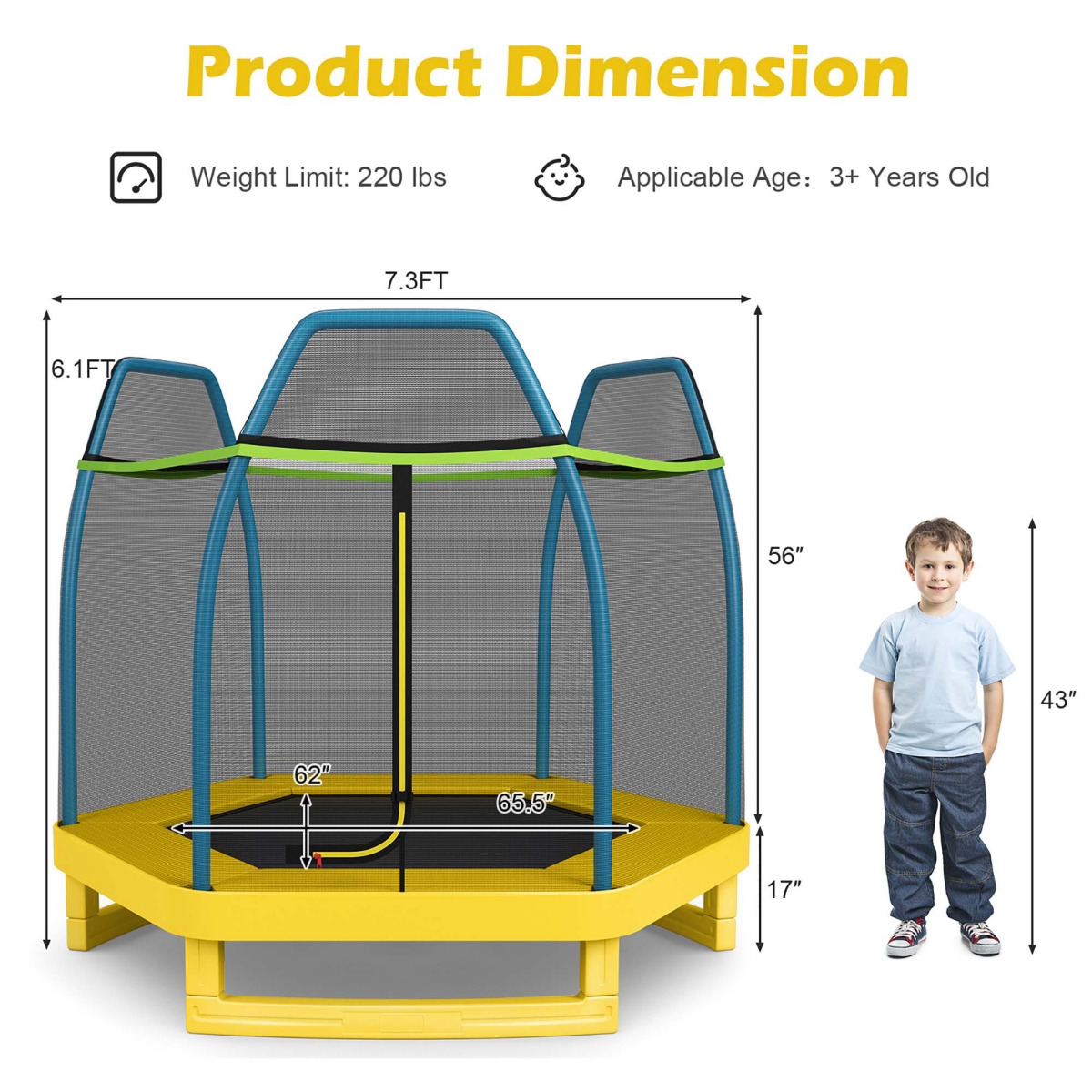 Costway 7FT Kids Trampoline W/Safety Enclosure Net Spring Pad