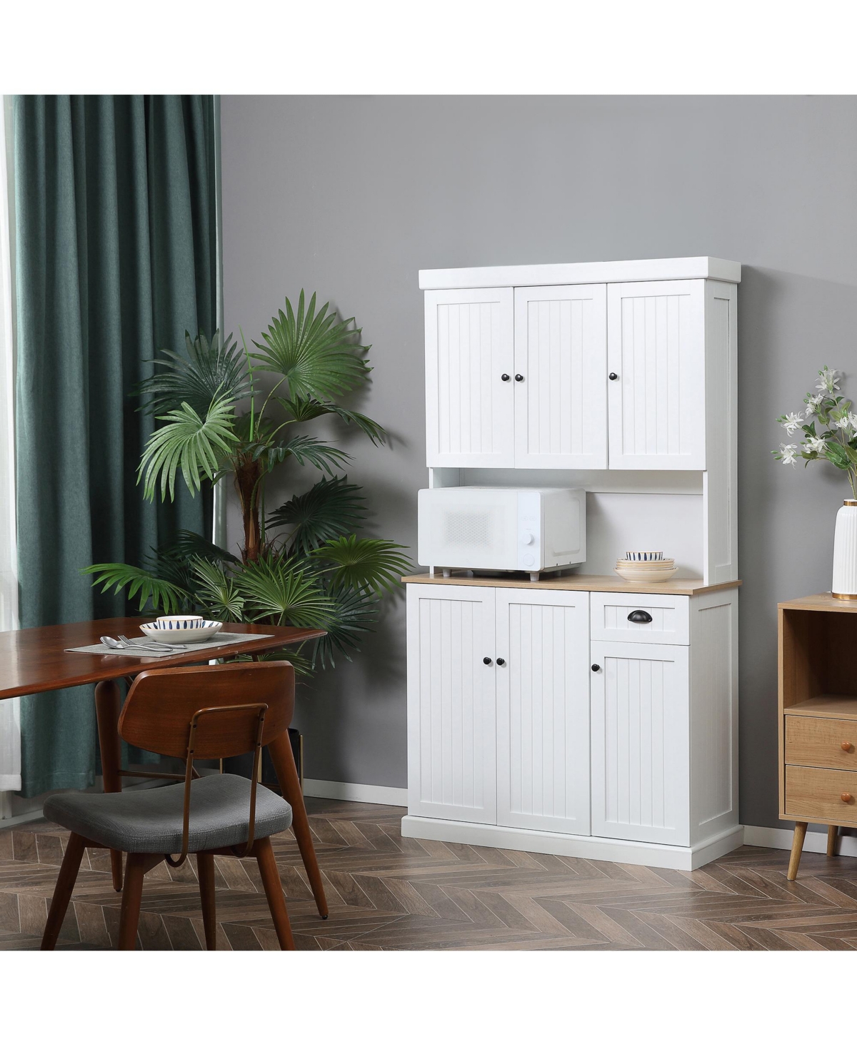 Homcom 71" Buffet with Hutch, Farmhouse Kitchen Pantry Storage Cabinet