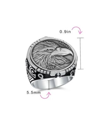 Patriotic USA Bird Eagle Head Coin Ring Oxidized .925 Sterling Silver