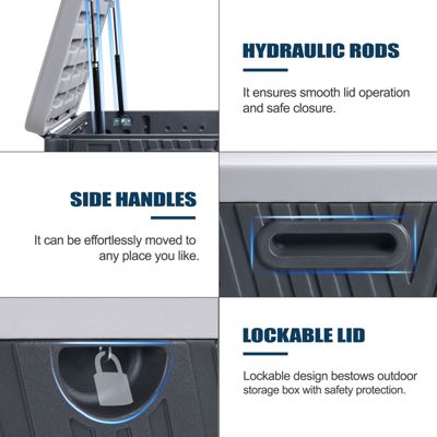 85 Gallon Deck Box, Lockable Storage UV Resistant Container with Hydraulic Rods for Patio Furniture Outdoor Cushions, Garden Tools and Sports Equipments, Brown