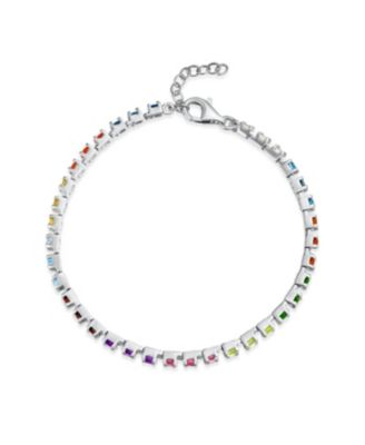 Natural Multicolor Citrine, Peridot, Garnet, Aquamarine, & Amethyst Heart Shape Tennis Bracelet .925 Sterling Silver 7 Inch