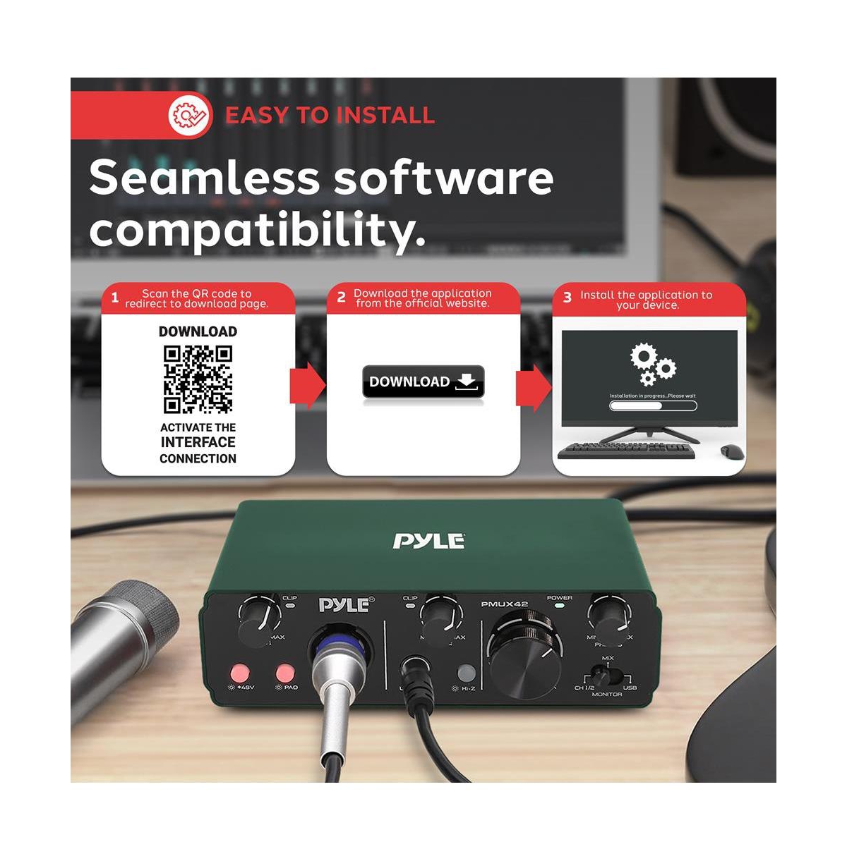 Pyle Podcasting Usb/Asio Audio Interface for Recording, Songwriting, Streaming, and Podcasting