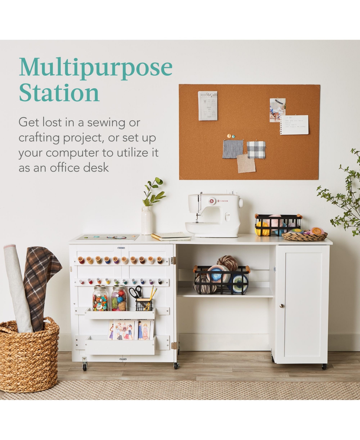 Best Choice Products Portable Multipurpose Folding Sewing Table w/ Magnetic Doors, Craft Storage