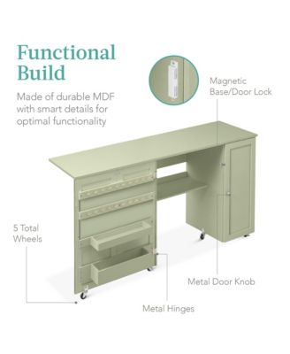 Large Portable Multipurpose Folding Sewing Table w/ Magnetic Doors, Craft Storage