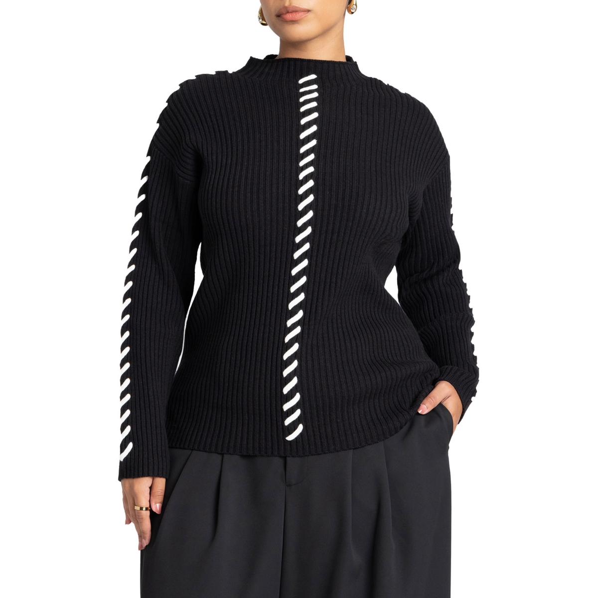 Women's Stitch Detail Sweater - Black onyx