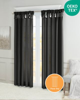 Emilia Twist Tab Lined Window Curtain Panel, Single Curtain with Privacy Lining for Bedroom and Living Room, 84 inch length Single Curtain, Width 50 length 84 inches, Black Window Panel