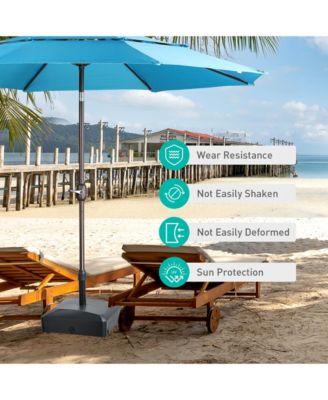 Patio Umbrella Base With Wheels, Heavy Duty Fillable Market Umbrella Stand For Patios, Poolside, Garden With 4 Wheels, 2 Locks And Adjustable Knob- Brown