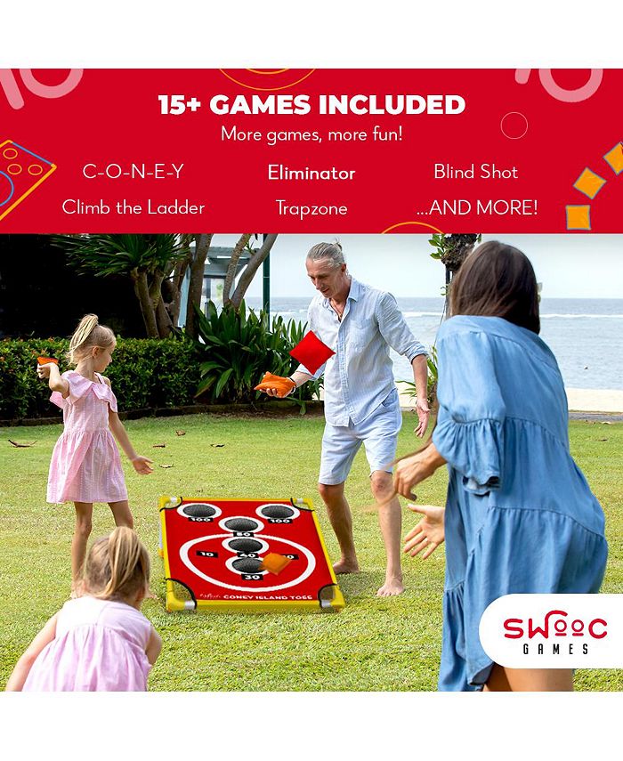 Coney Island Toss - Boardwalk Inspired Cornhole Bounce Game (15  Games Included) - PVC Corn Hole Bean Bag Toss Game - Red - Medium