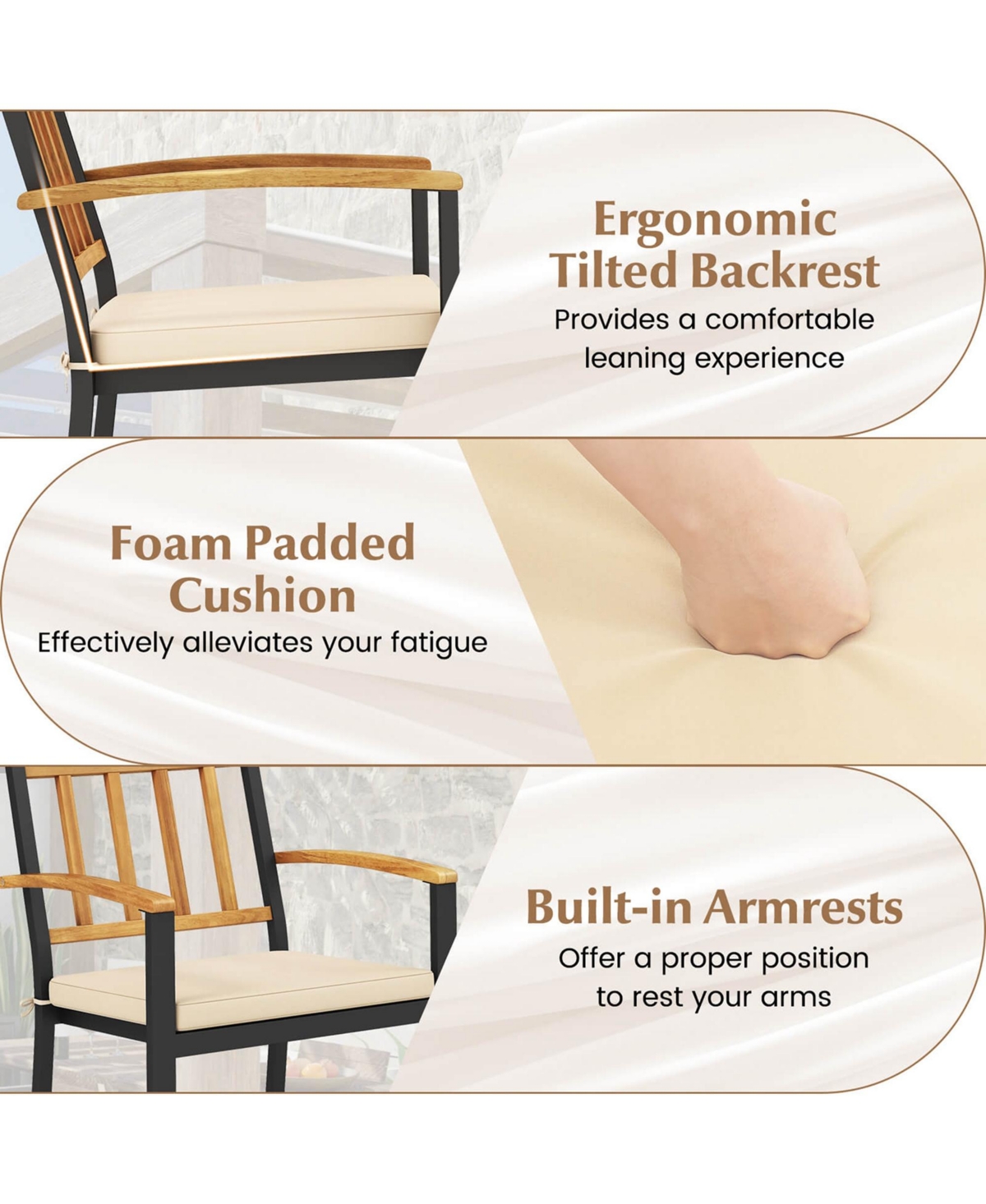 Patio Dining Chairs Set of 2 Metal Outdoor Chairs with Removable Padded Cushions