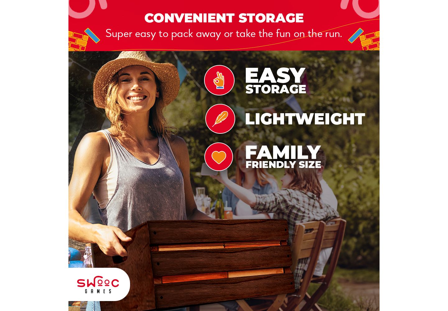 Детские игрушки SWOOC Reclaimed Wood Giant Tower Game with Storage Crate / Outdoor Game Table Set 60 Large Blocks Jumbo Lawn Games — фото 2