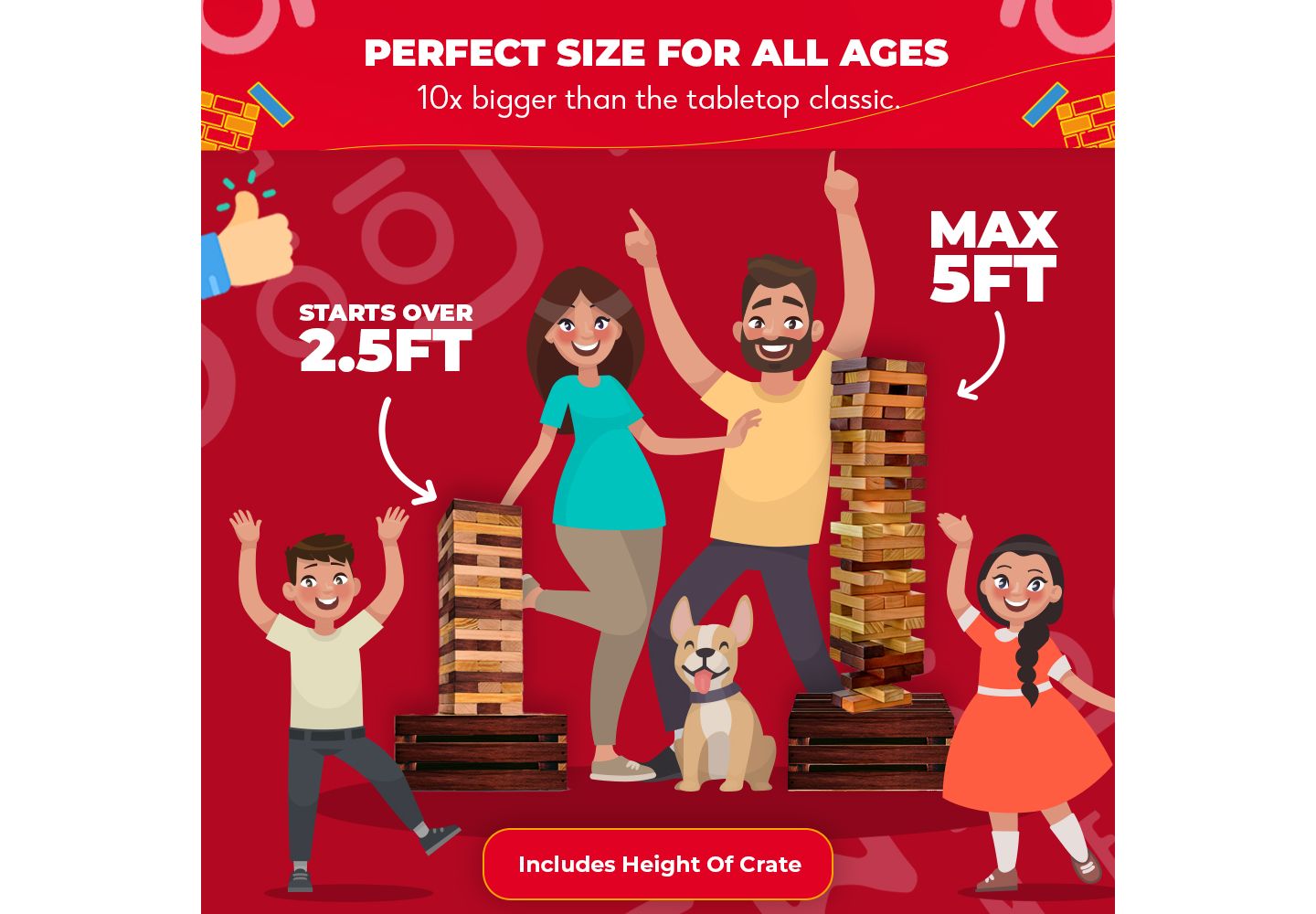Детские игрушки SWOOC Reclaimed Wood Giant Tower Game with Storage Crate / Outdoor Game Table Set 60 Large Blocks Jumbo Lawn Games — фото 5