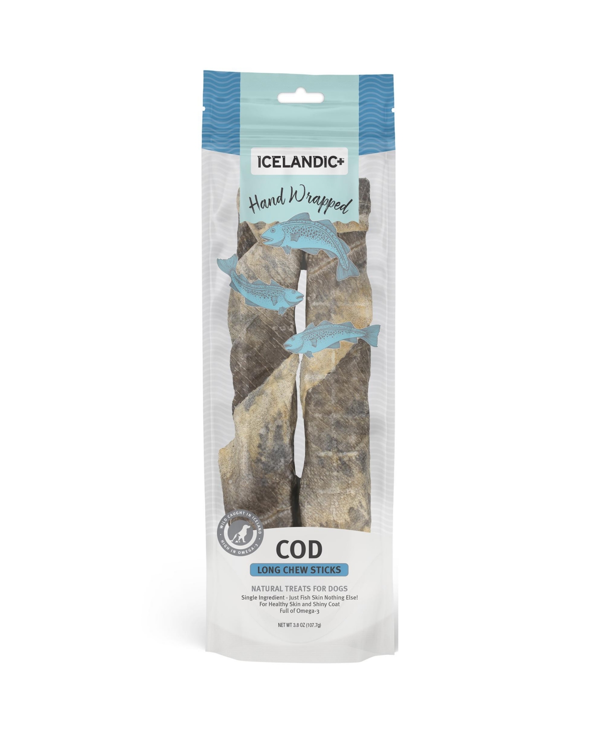 Cod Skin Hand Wrapped Dog Chew Stick: Long 10" - 2pk - Multi