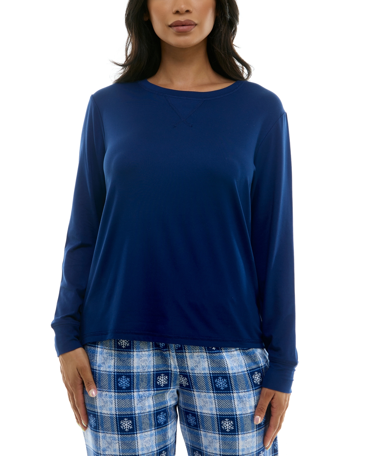 Women's Cozy Luxe Long-Sleeve Crewneck Pajama Top - Blue Depth