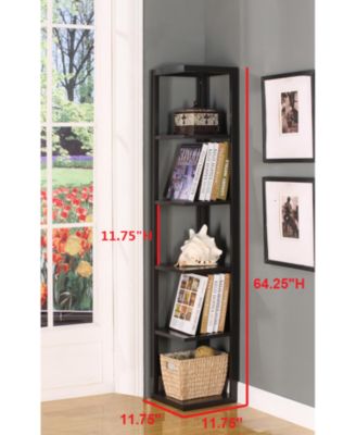 Hollis 5-Shelf Wood Bookcase Wood Wall Corner 5-Tier Bookshelf Case, Espresso Finish