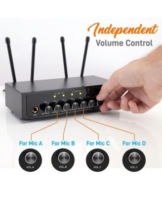 Bluetooth Wireless PA Microphone System, UHF, Includes (4) Handheld Mics, Public Address Mic with Talk-Over