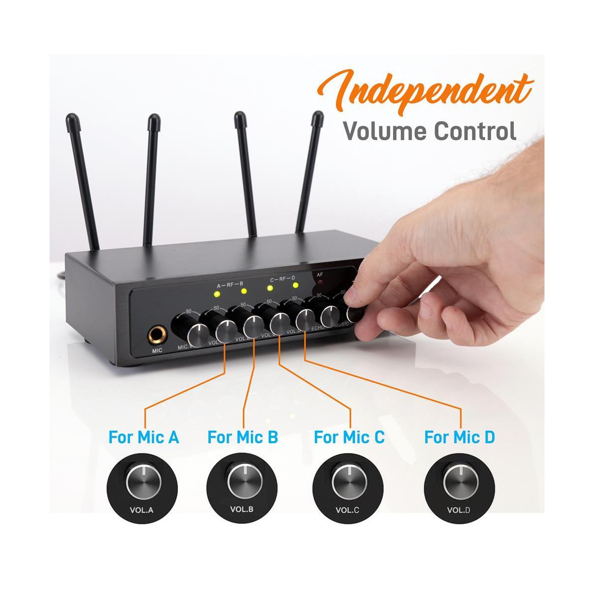 Pyle Bluetooth Wireless Pa Microphone System, Uhf, Includes (4) Handheld Mics, Public Address Mic with Talk-Over