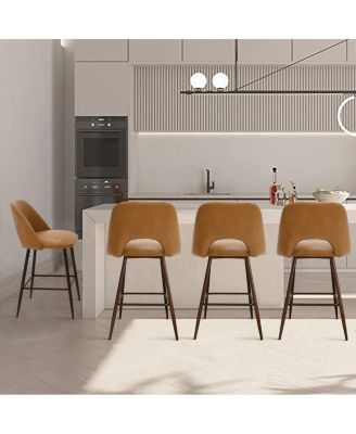 26 Inch Counter Height Stools Set of 2, Armless Industrial Faux Leather Stools with Metal Legs-Maison Boucle