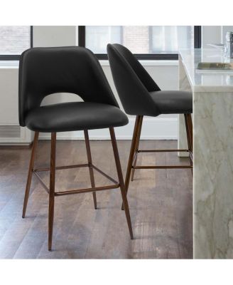 26 Inch Counter Height Stools Set of 2, Armless Industrial Faux Leather Stools with Metal Legs-Maison Boucle