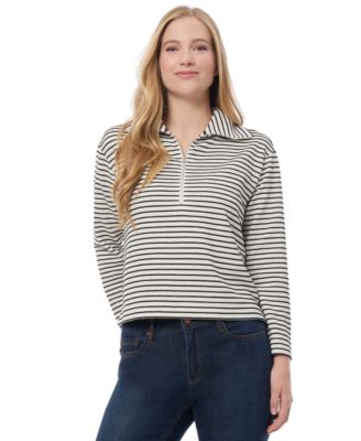 Jones New York - Women's Metallic-Stripe Quarter-Zip Top