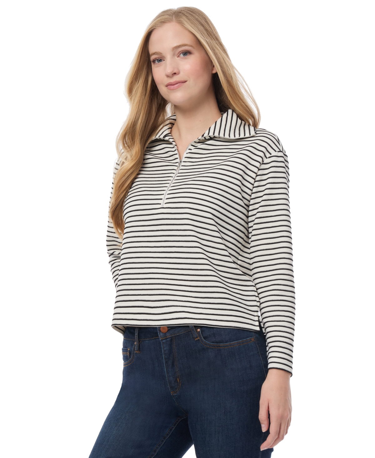 Jones New York Women's Metallic-stripe Quarter-zip Top In Jones Black,silver