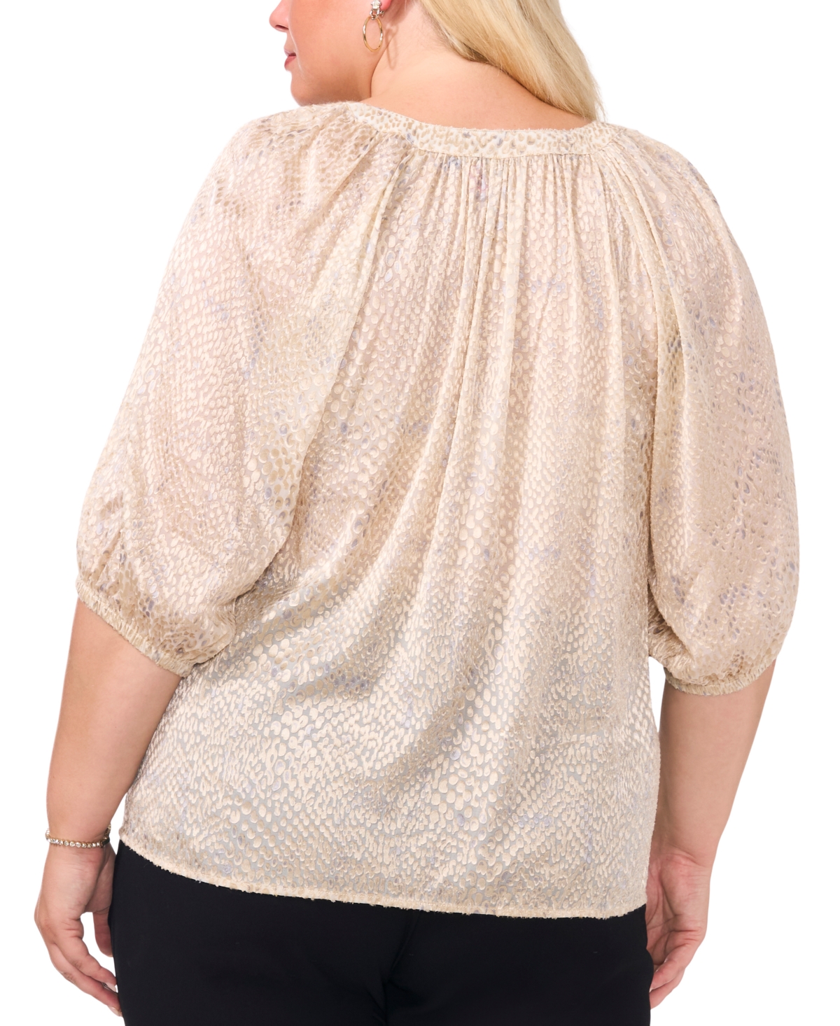VINCE CAMUTO PLUS SIZE PRINTED SPLIT-NECK BUTTON-FRONT BLOUSE, CREATED FOR MACY'S 