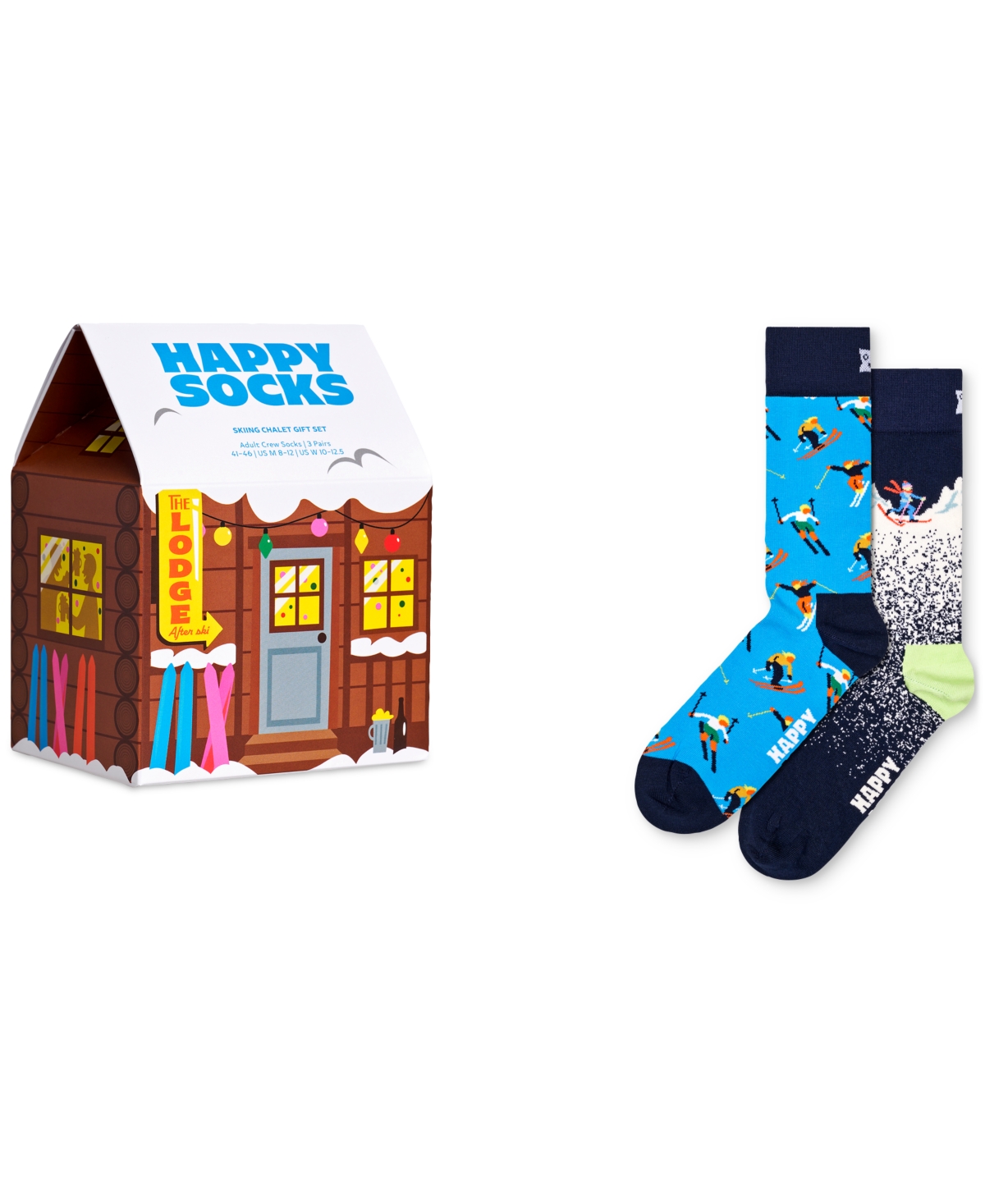 Happy Socks Assorted 2-pack Skiing Chalet Crew Socks Gift Set In Medium Brown