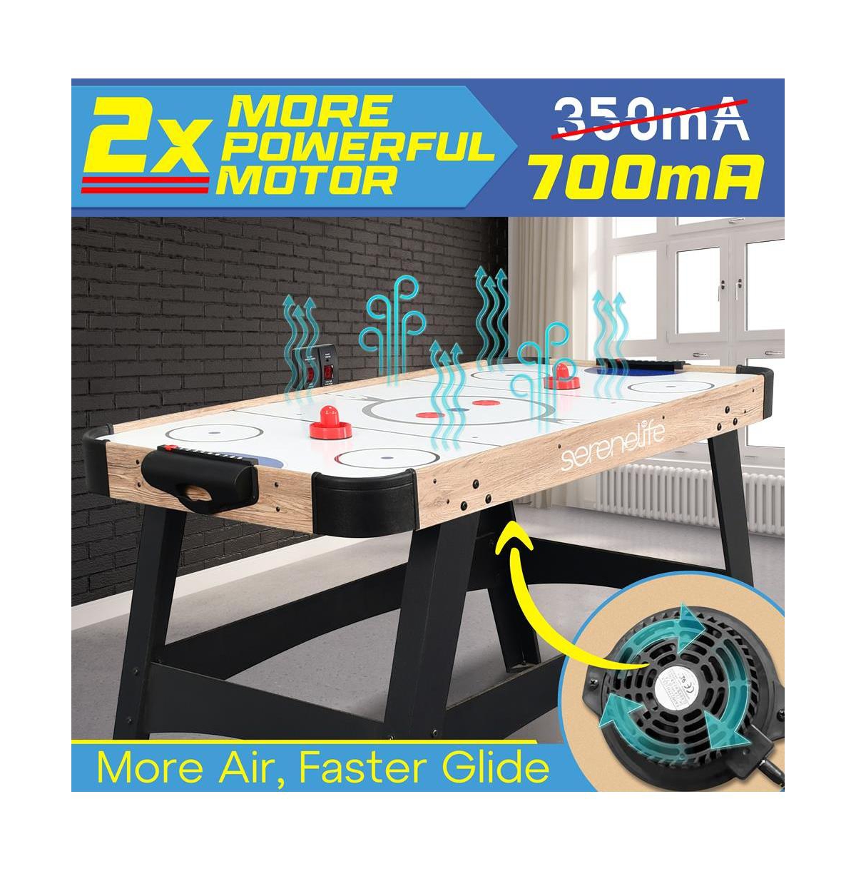 SereneLife Air Hockey Table with Digital Led Scoreboard, 12V Fan Motor, and Pucks
