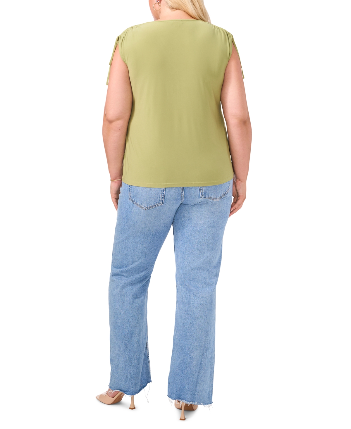 VINCE CAMUTO PLUS SIZE SOLID COLOR V-NECK SHIRRED SHOULDER TOP 
