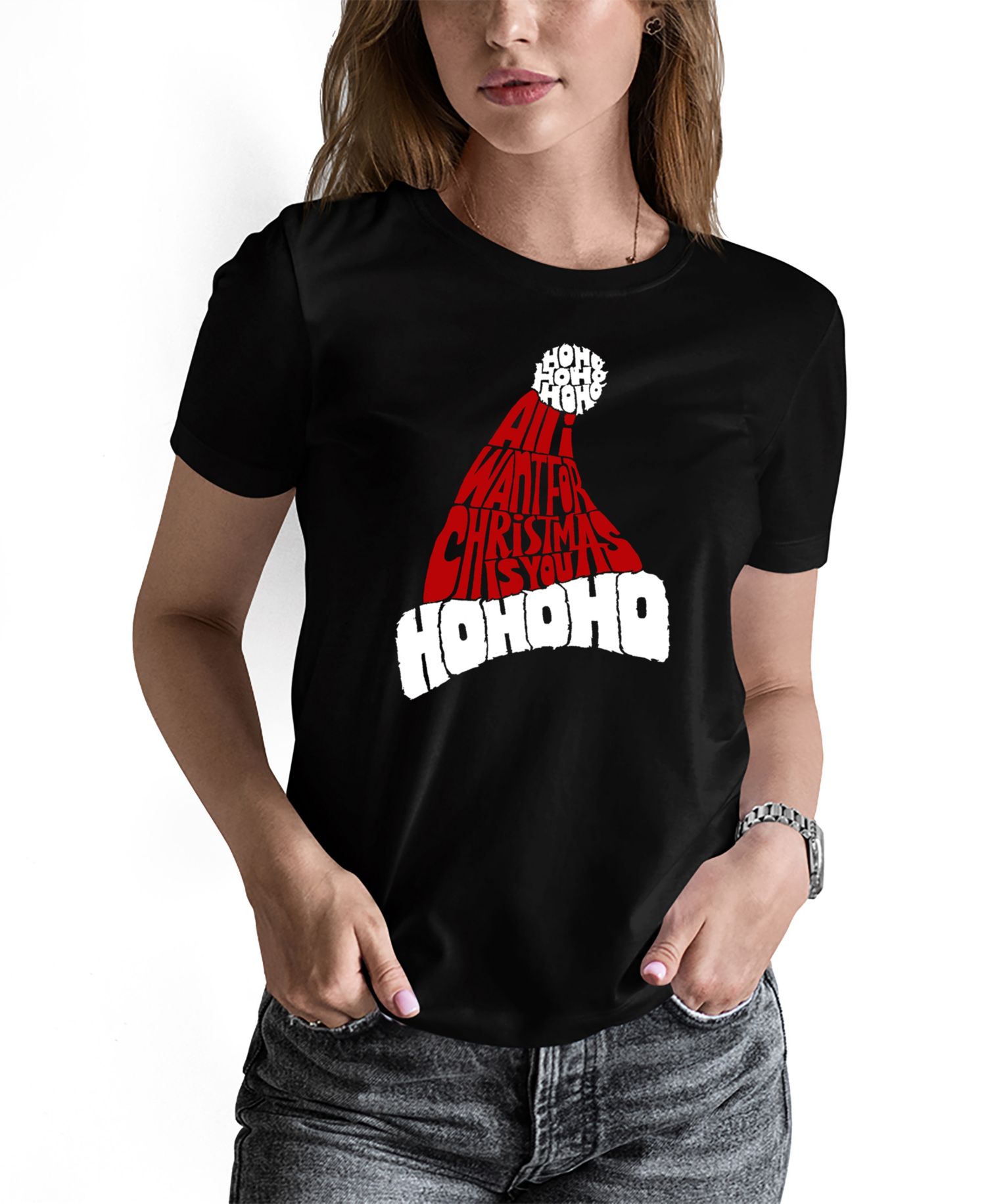 Women's All I Want for Christmas is You Word Art Crew Neck T-Shirt
