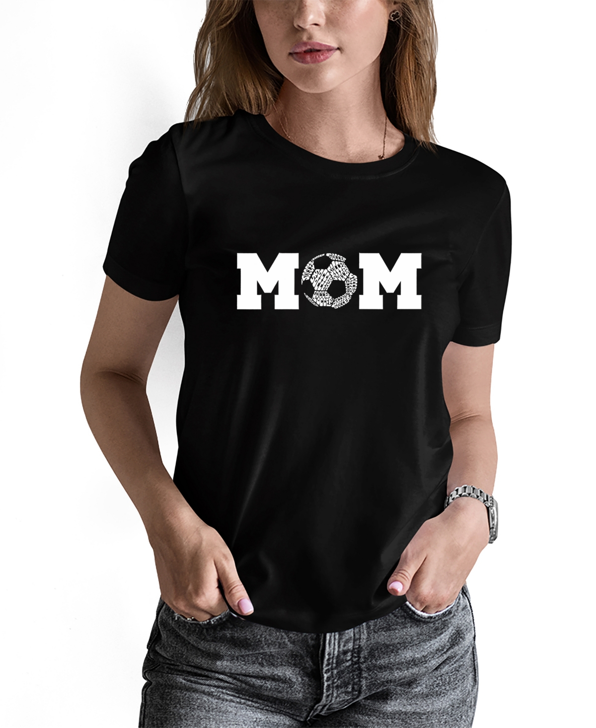 LA POP ART WOMEN'S SOCCER MOM WORD ART CREW NECK T-SHIRT 