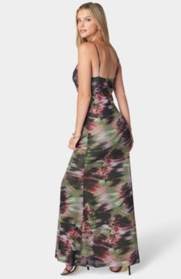 Women's Printed Mesh Cowl Gown