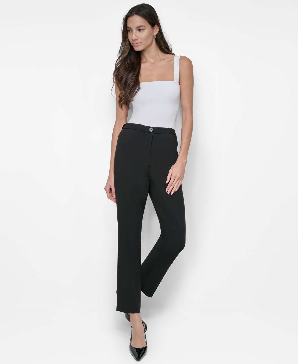 Dkny Womens Solid Polyester Ankle Pants In Black