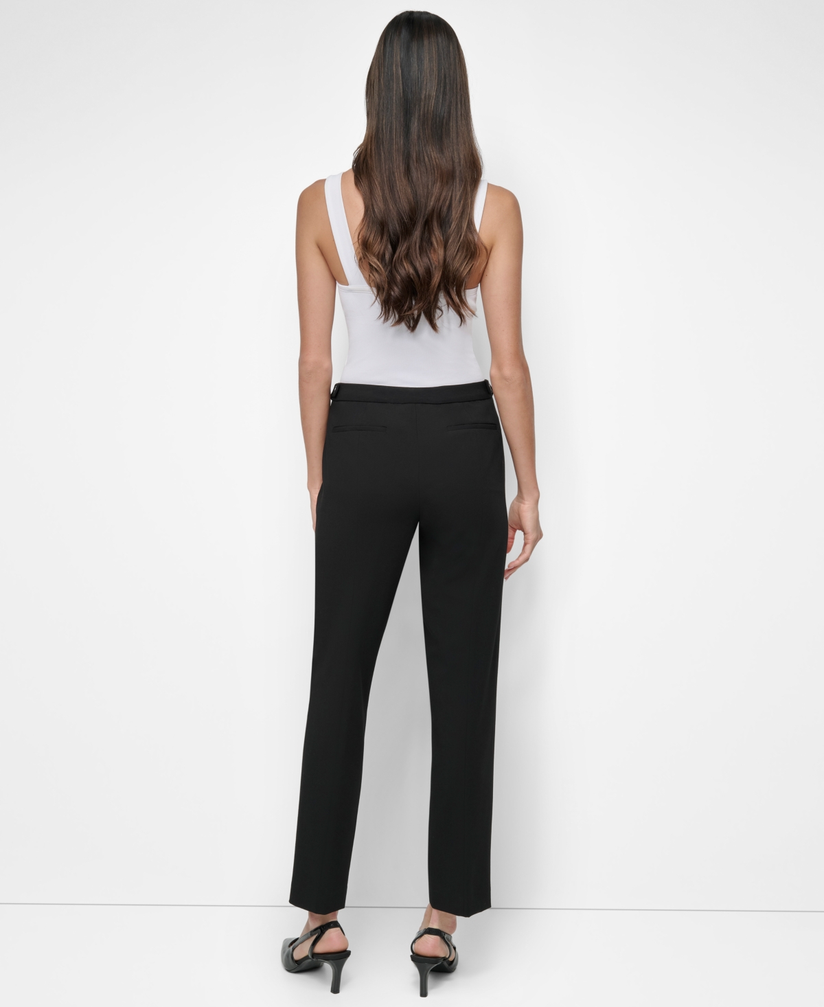 Dkny Womens Solid Polyester Ankle Pants In Black
