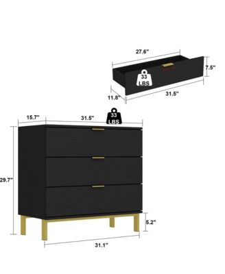 3-Drawers Black Wood Chest of Drawers Dresser