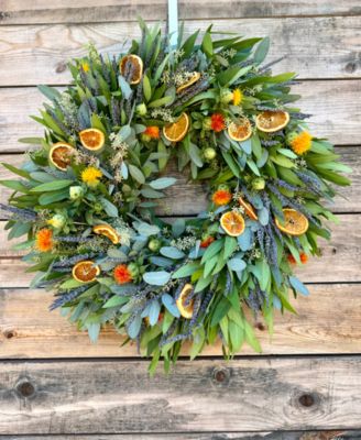 Real Aromatic Wreath Bayleaf, Seeded Eucalyptus, Safflower, Dried Lavender and Dehydrated Orange Slices, 22"