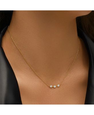 18K Gold Plated Sterling Silver Necklace with Three Round Cut Cubic Zirconia Stones