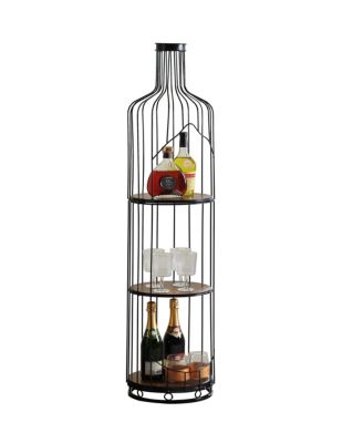 Tall Wine Bottle Shaped Stand with Shelf, Freestanding Floor Wine Rack Holder, Liquor Bar Shelves Storage Organizer - Black Oak