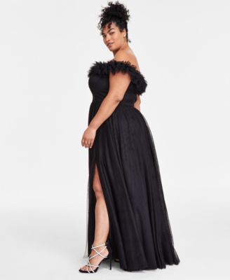 Trendy Plus Size Tulle-Trim Off-The-Shoulder Gown, Created for Macy's