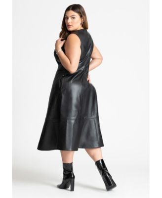 Women's Plus Size Faux Leather Knot Detail Flare Dress