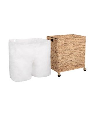 Natural Handwoven Lidded Laundry Hamper with Gold Sphere Casters