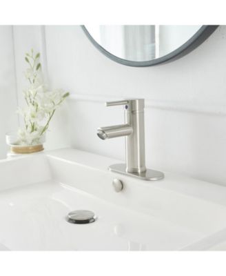 Brushed Nickel Bathroom Faucet, Single Hole &amp; Handle, Water-Saving Modern Lavatory Sink Faucet with Cover Plate, Supply Line, Lead-Free