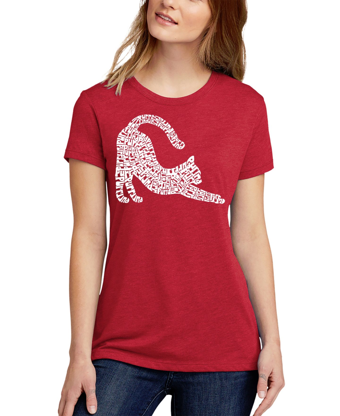 Женская футболка LA Pop Art Stretching Cat Premium Blend Word Art, цвет: Красный — фото 1
