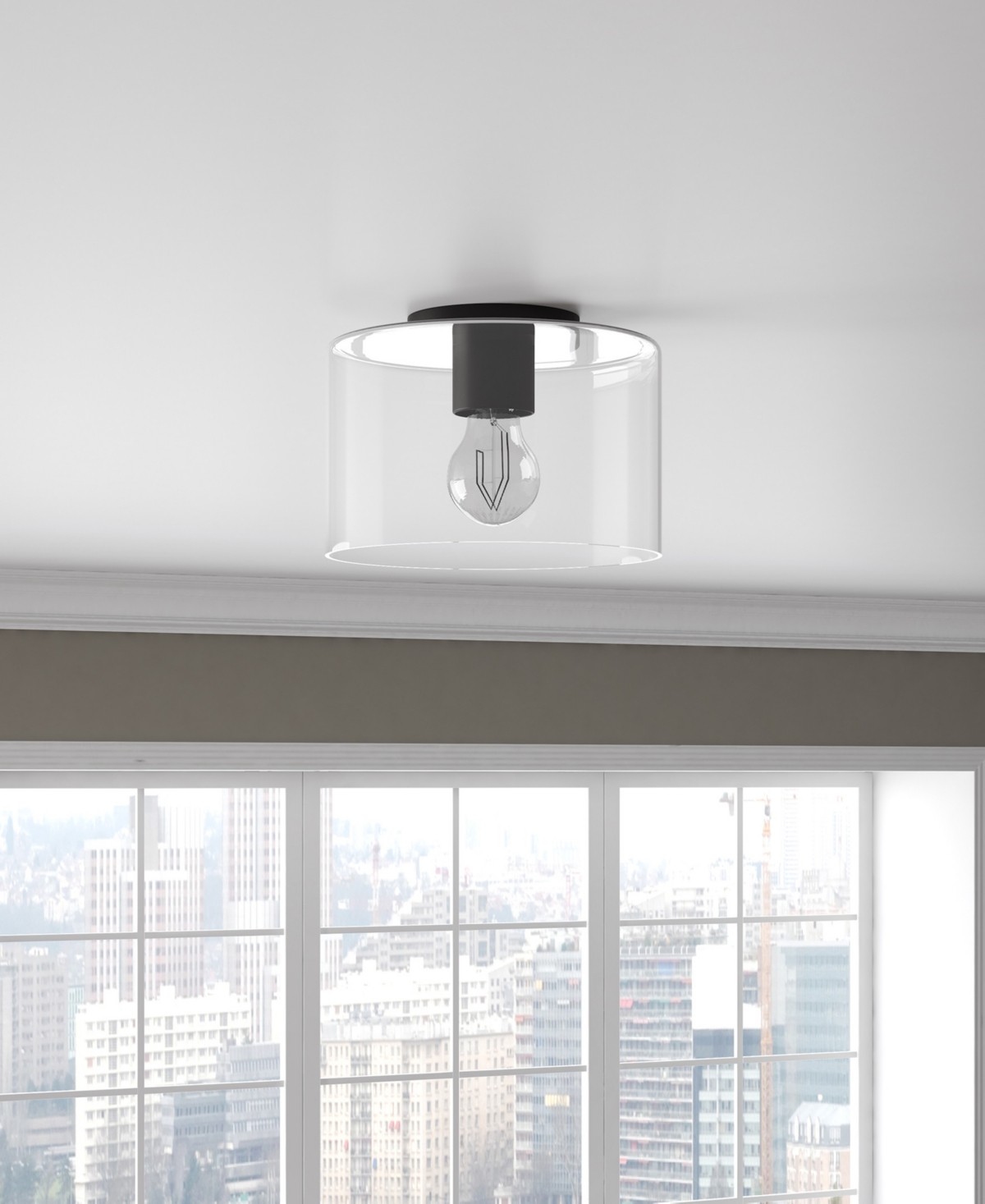 Hudson & Canal 10" Metal Henri Wide Semi Flush Mount In Mattle Black