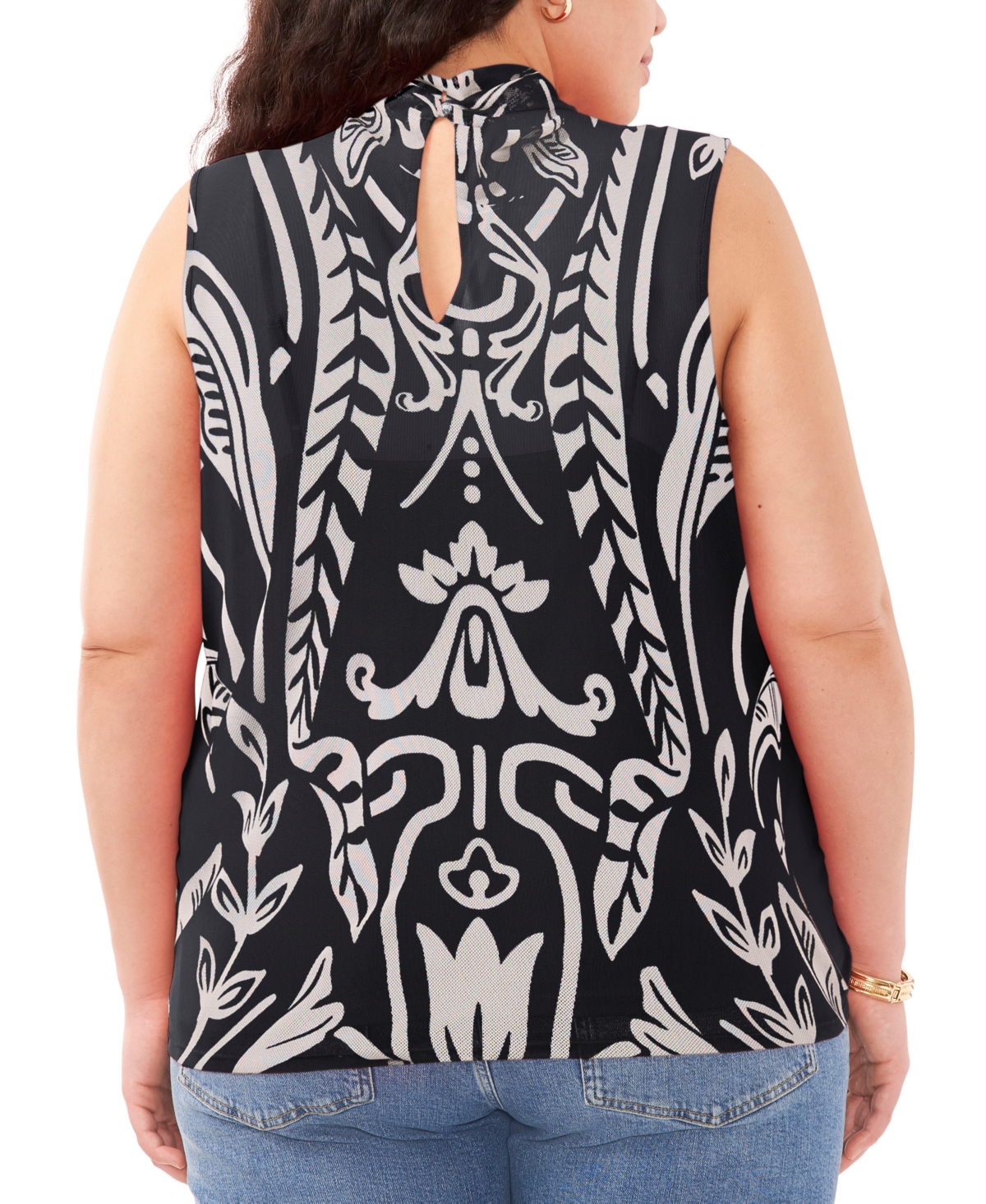 Vince Camuto Plus Size Printed Mock Neck Sleeveless Top, Created for Macy's