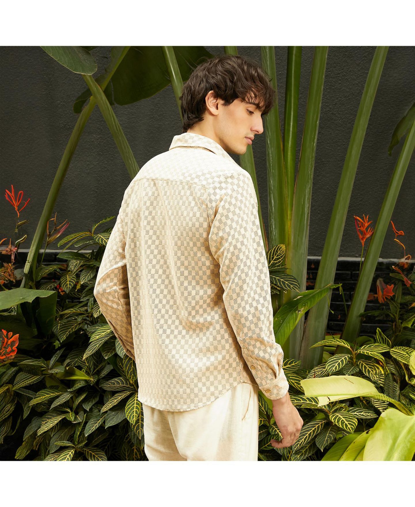 Мужская рубашка Cahoot Campus Sutra Saltbox Beige Checkered-Textured, цвет: Бежевый / Хаки — фото 3