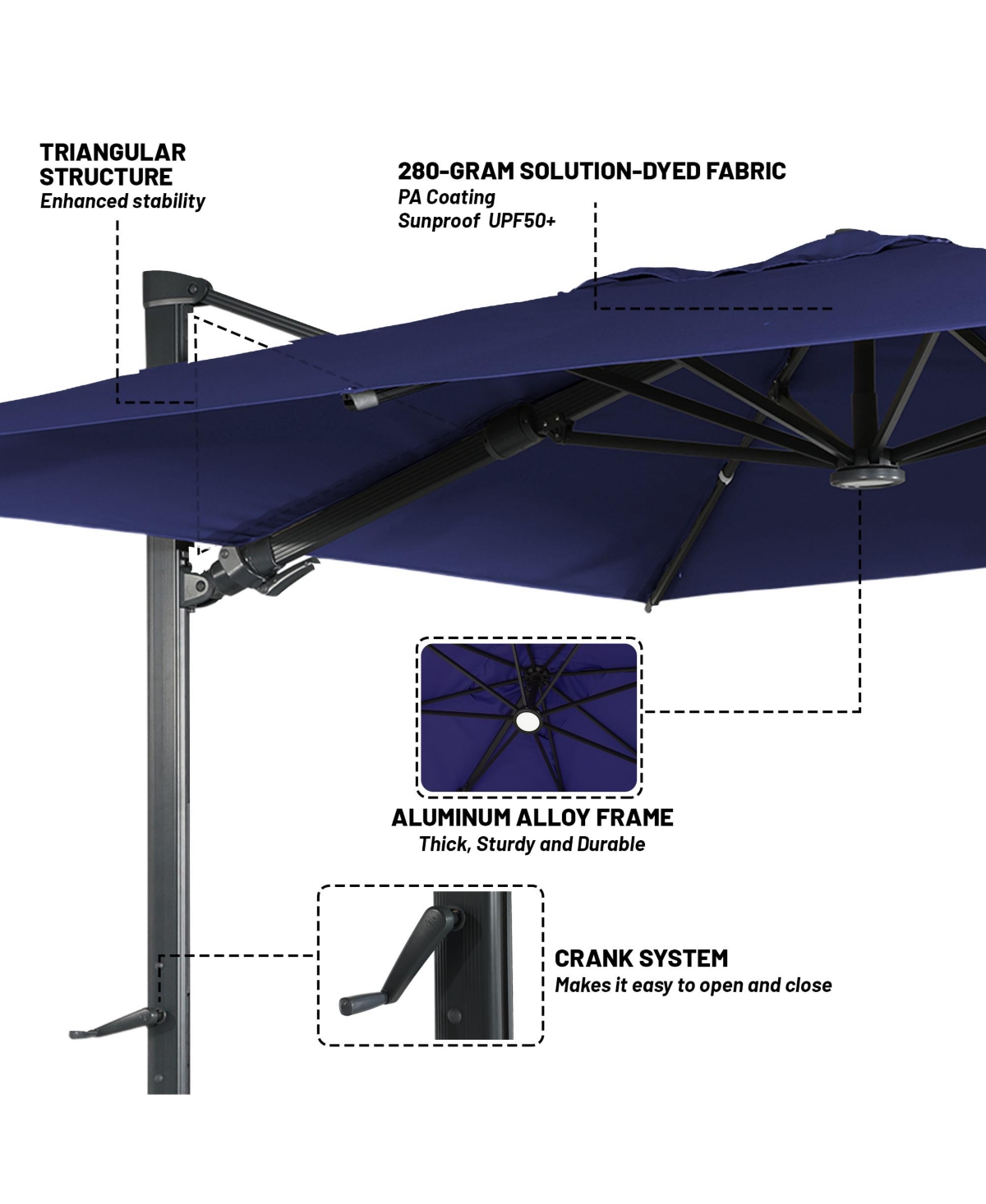 Boyel Living ft. 360° Rotation Square Cantilever Umbrella with Base and Led Light
