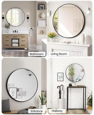 30 inchRound Mirror for Wall, Black Metal Frame Circle Mirror, Round Bathroom Mirror for Wall Decor, Round Wall Mirror for Entryway, Vanity, Bedroom, Easy to Install
