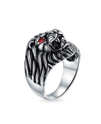 Red Crystal Eyes Roaring King Of Jungle Lion Ring Solid Oxidized .925 Sterling Silver