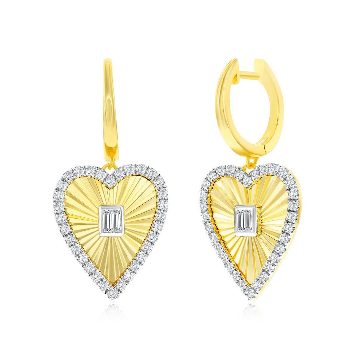 Sterling Silver, D-c Heart Cz Earrings - Gold Plated - Gold